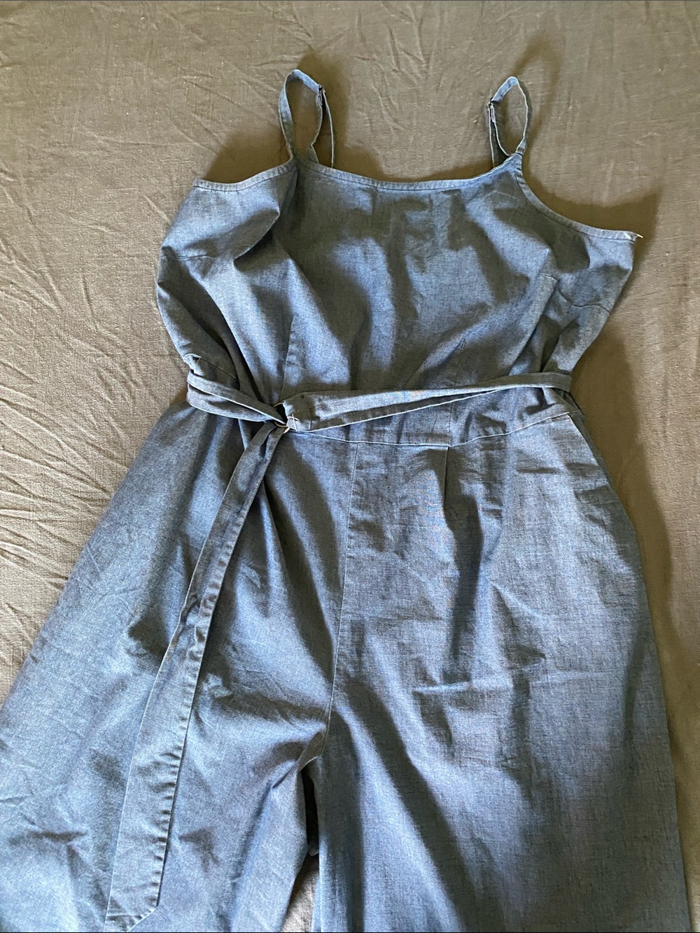 Lane Bryant Light Blue Chambray Sleeveless Jumpsuit with Tie Waist